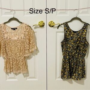 Forever 21 Beige Lace and Mustard Floral Woman’s Tops